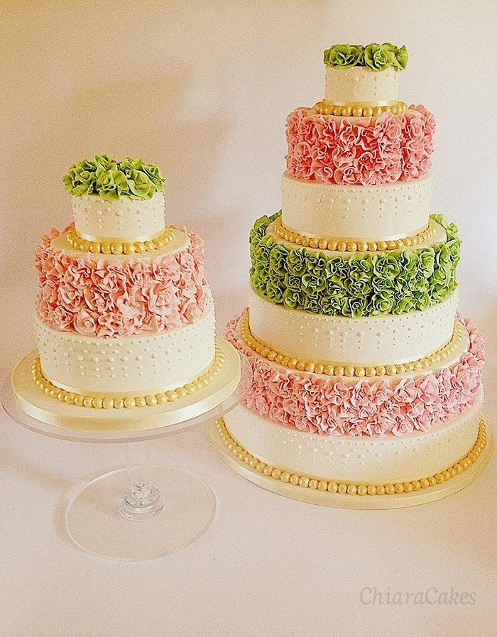 Green and pink wedding cake