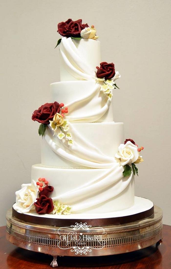 Swags and Roses Wedding Cake