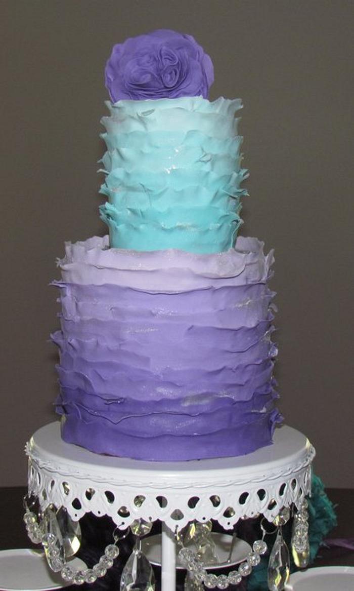Teal and Purple Ombre Ruffle Cake
