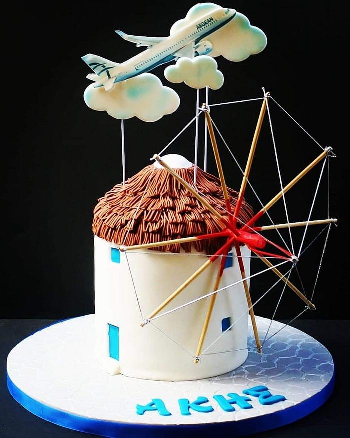 Mykonos windmill cake 