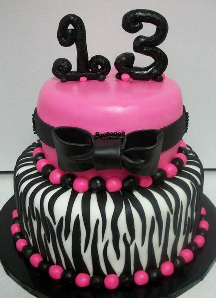 Zebra/Pink 13th Birthday Cake