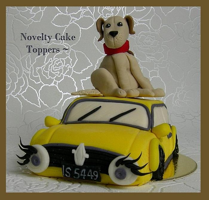 Classic Mini with Eyelashes and Golden Lab Cake topper