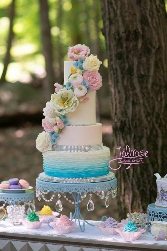 Ruffles and Flowers Wedding Cake