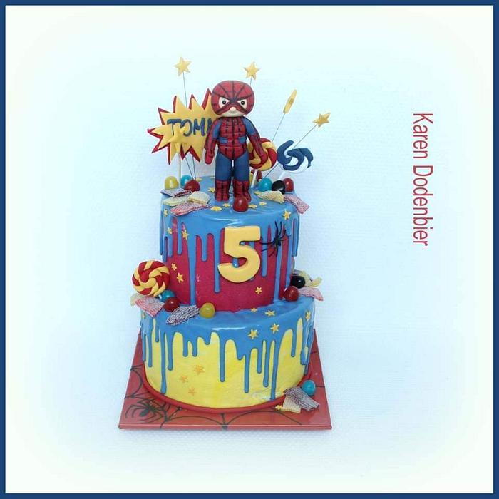 Spiderman drip cake