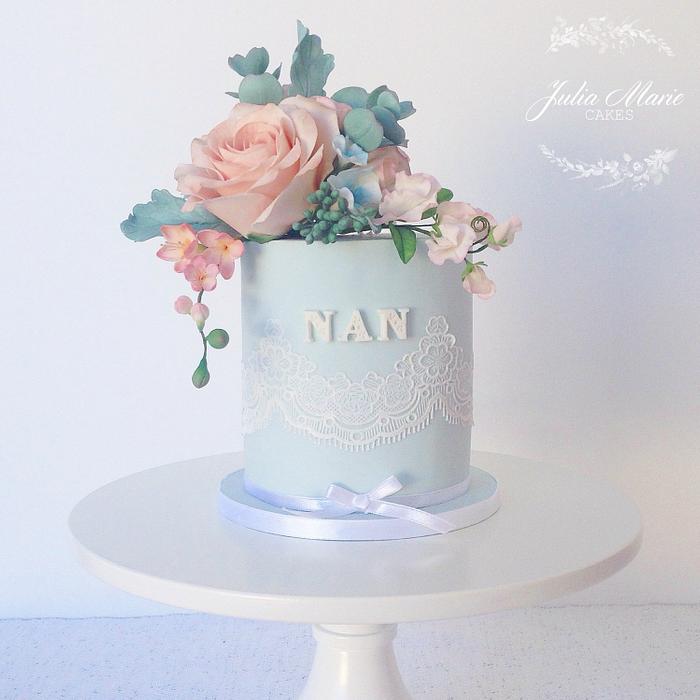 Peach and Blue Floral Cake