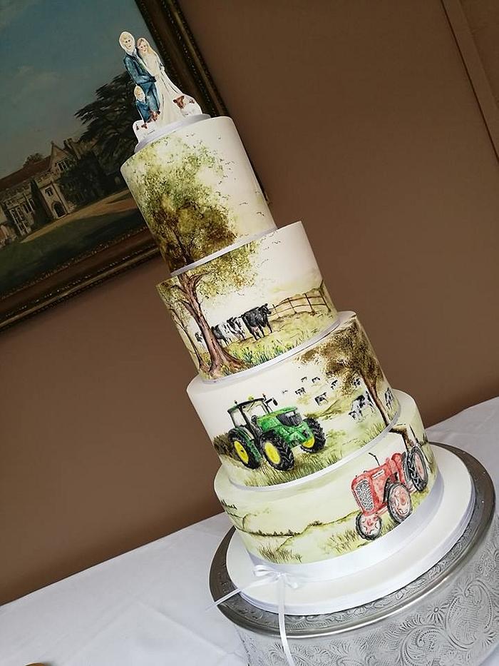 Country hand painted wedding cake