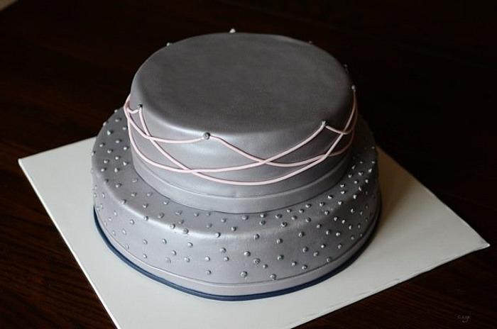 Gray, pink, navy wedding shower cake
