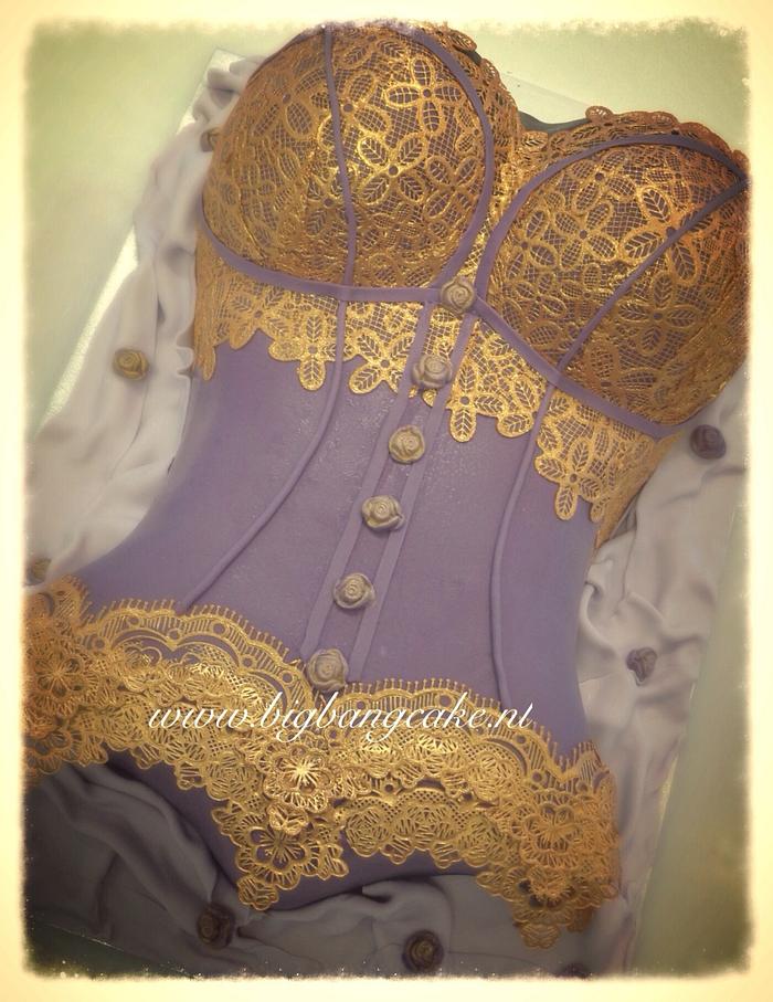 Purple with golden lace corset cake