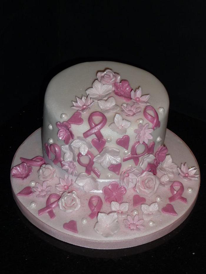 breast cancer cake and matching cupcakes 