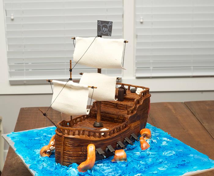 Pirate Ship Cake with Kraken 