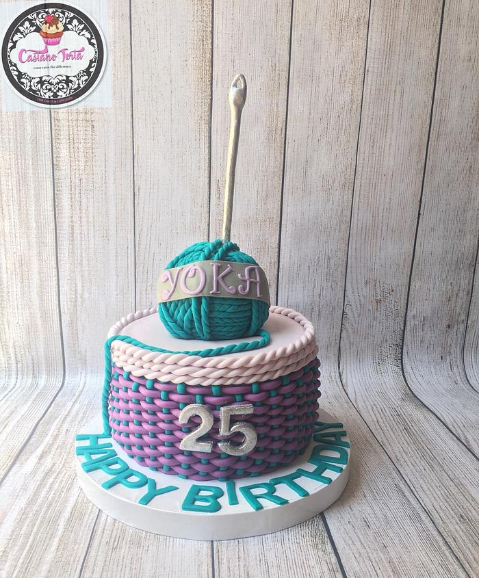 Knitting themed birthday cake 