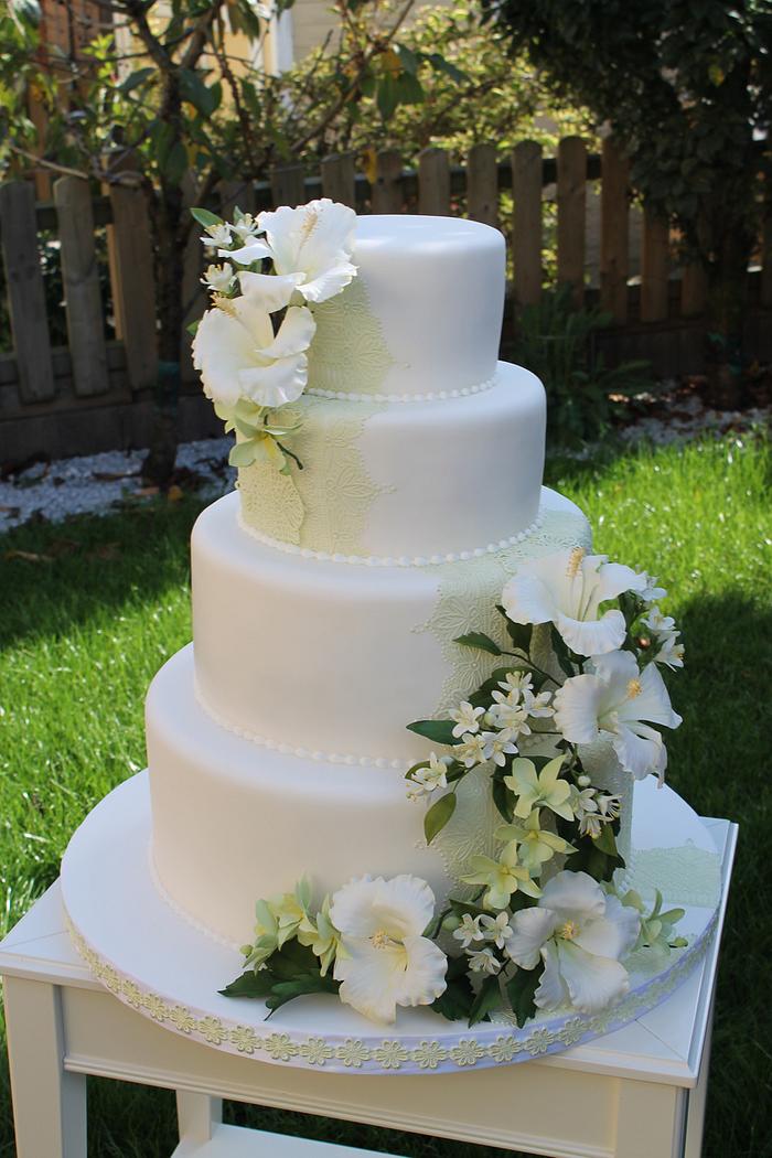 White Hawaii Wedding Cake