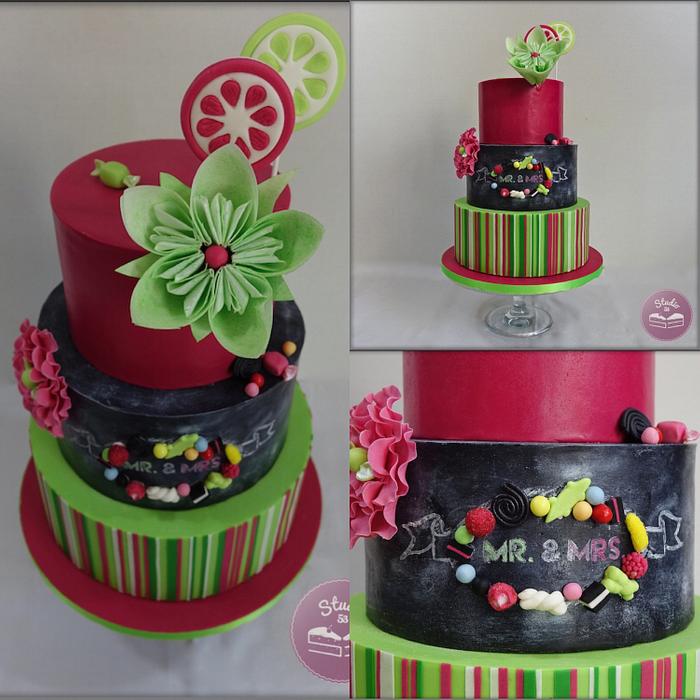 Candy themed wedding cake