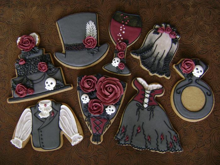 Victorian Gothic Rose Wedding Cookie Set