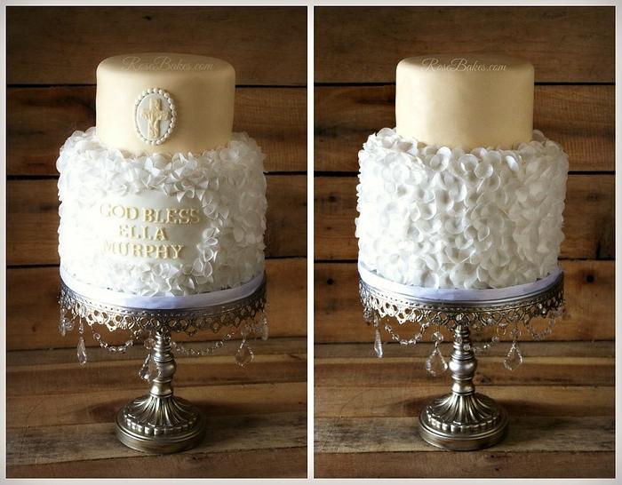 Cream & White Christening Cake with Wafer Paper Petals