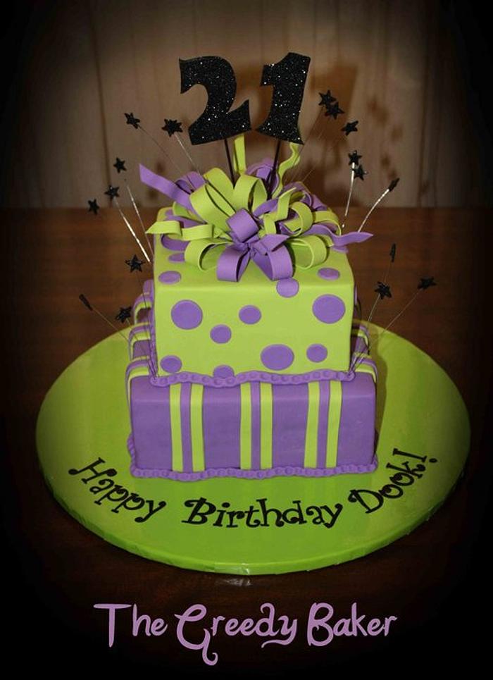Purple and green 21st cake