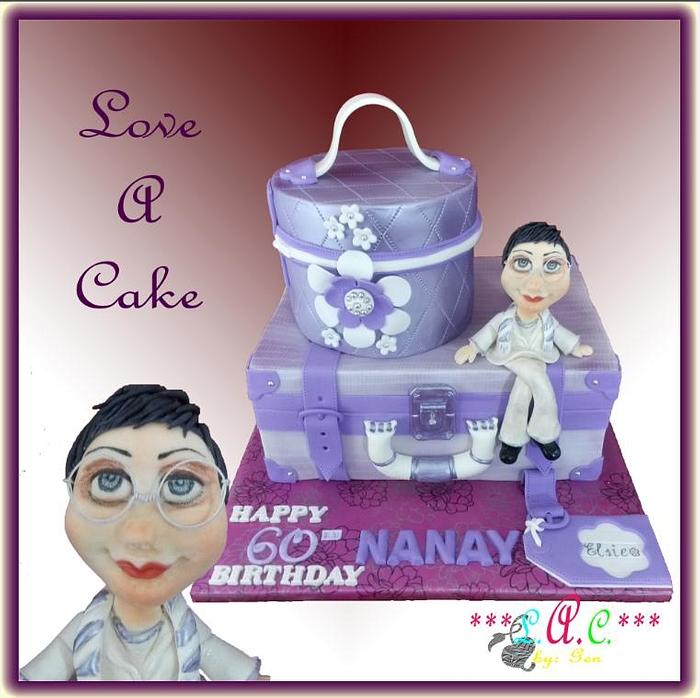 Purple Luggage-themed 60th Birthday Cake