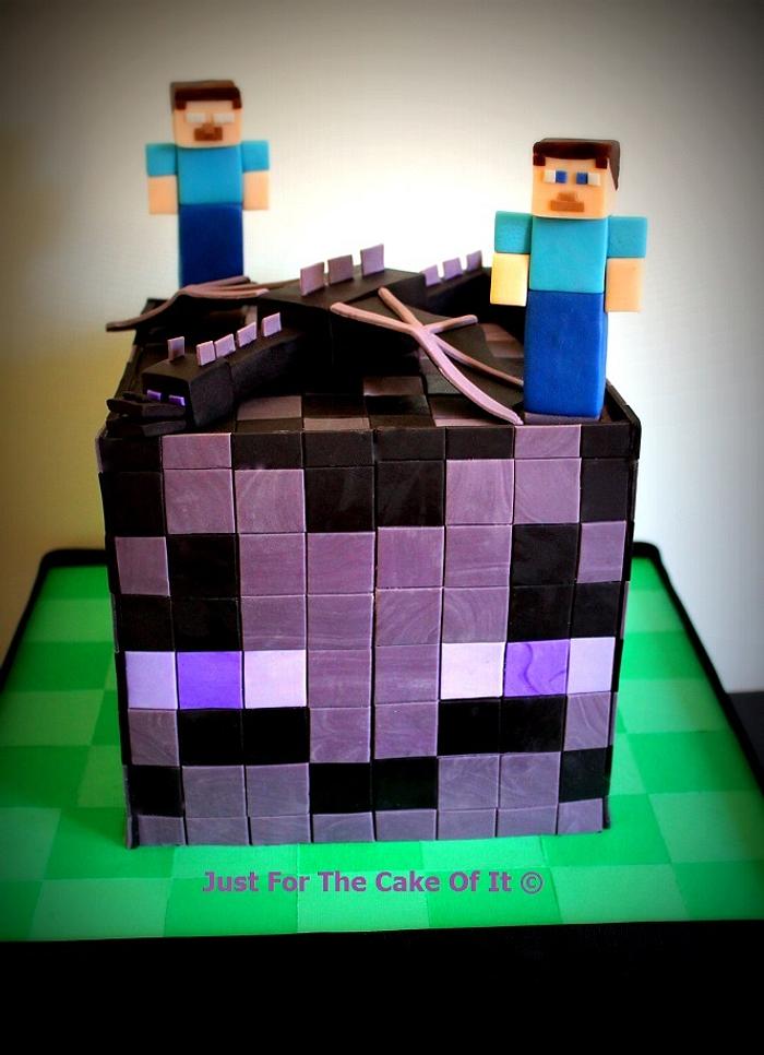 Minecraft End Themed Cake with Ender Dragon Cake Tutorial 