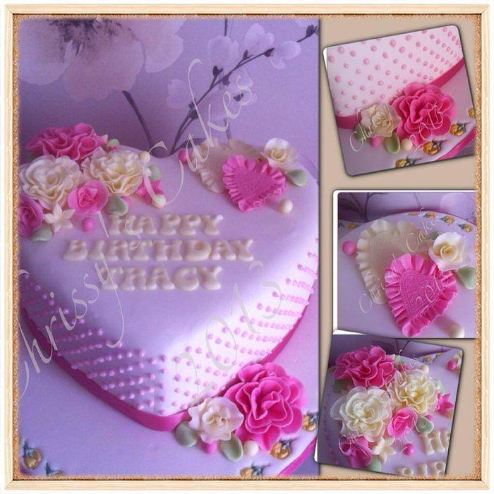 Pink and Yellow Ruffle Rose Birthday Cake