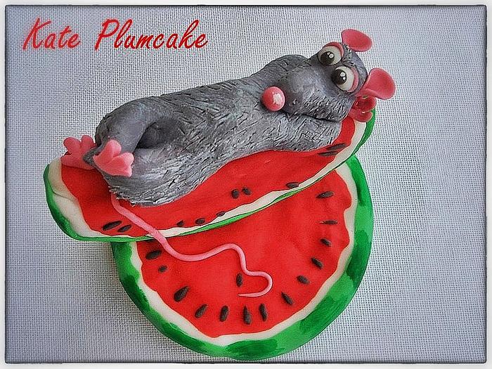 Lazy mouse on watermelon