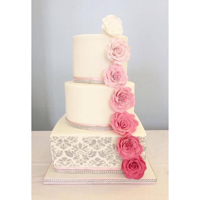 Ombre Roses and Silver Damask