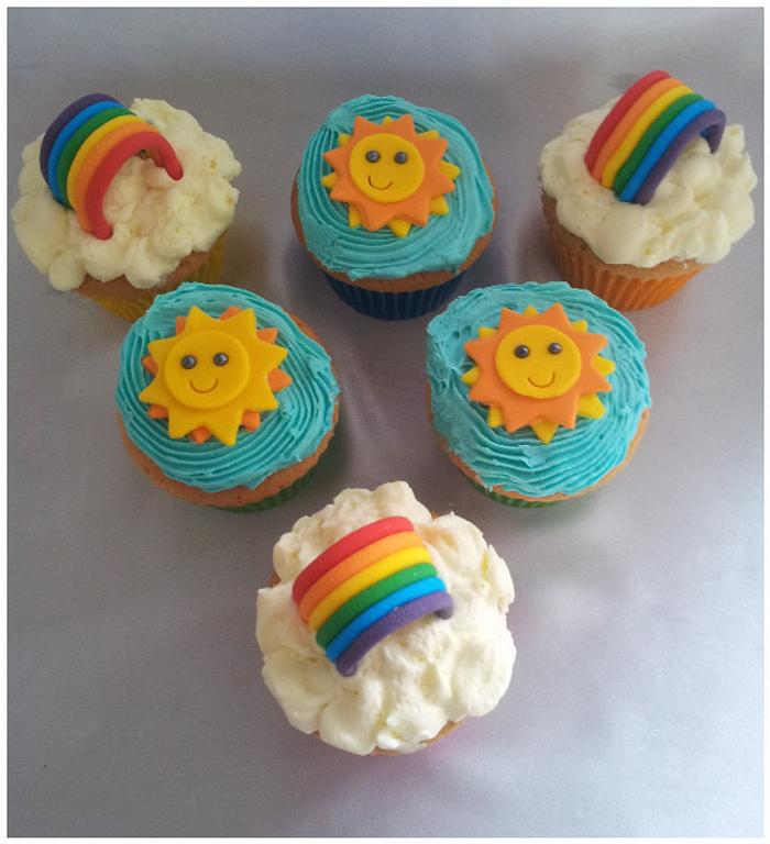 rainbow sun cupcakes