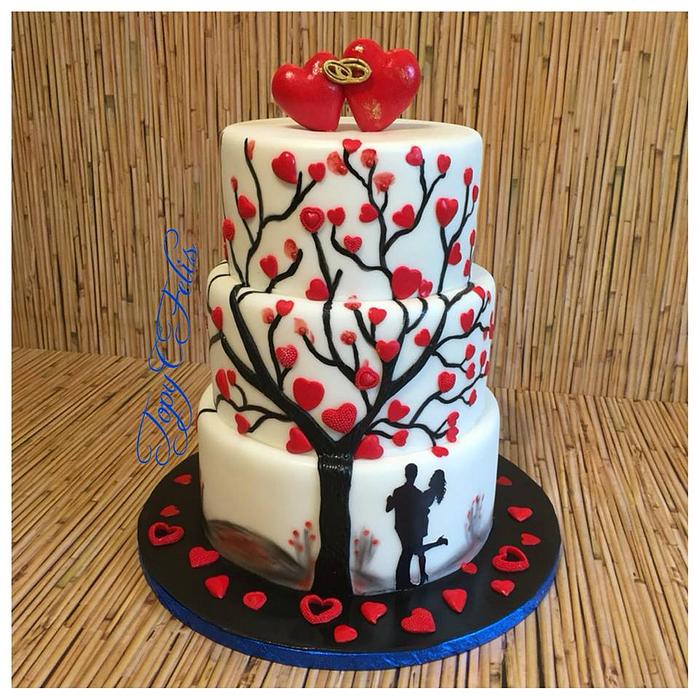 Wedding cake- tree with hearts