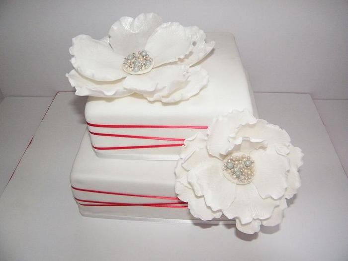 Two Tiered Square Fanatsy Flower Cake