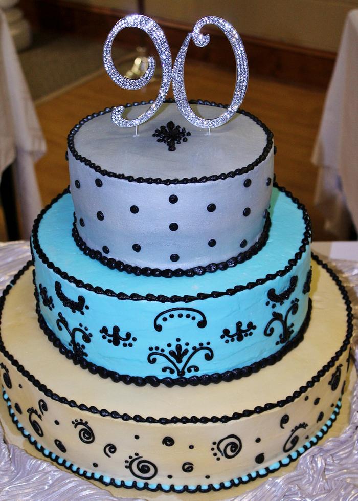 Gold, silver, Turquoise, Black Tiered Birthday Cake