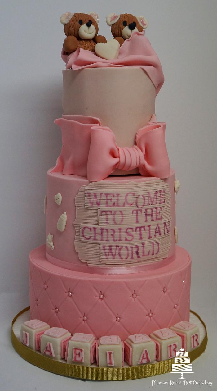 Pink Baptism Cake 