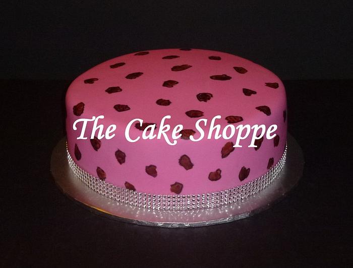 Leopard print cake with bling ribbon