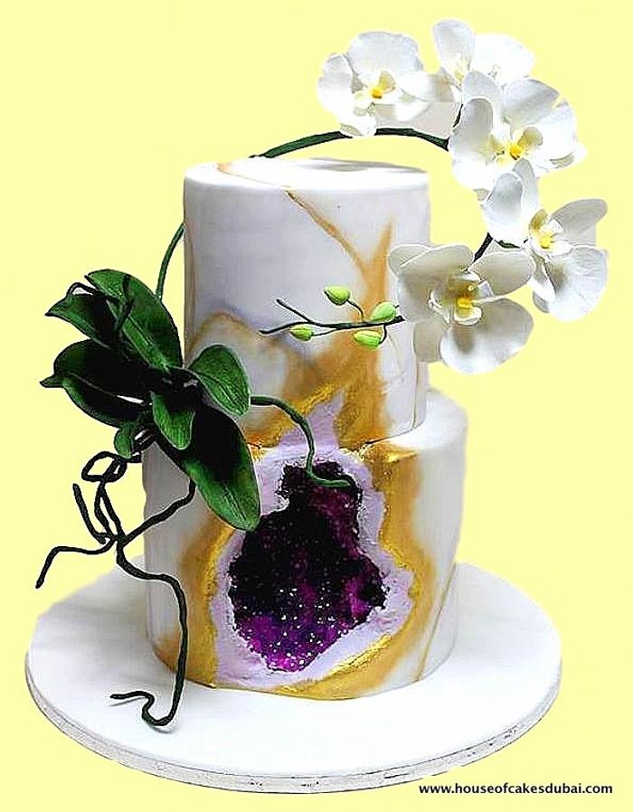 Geode cake with orchids
