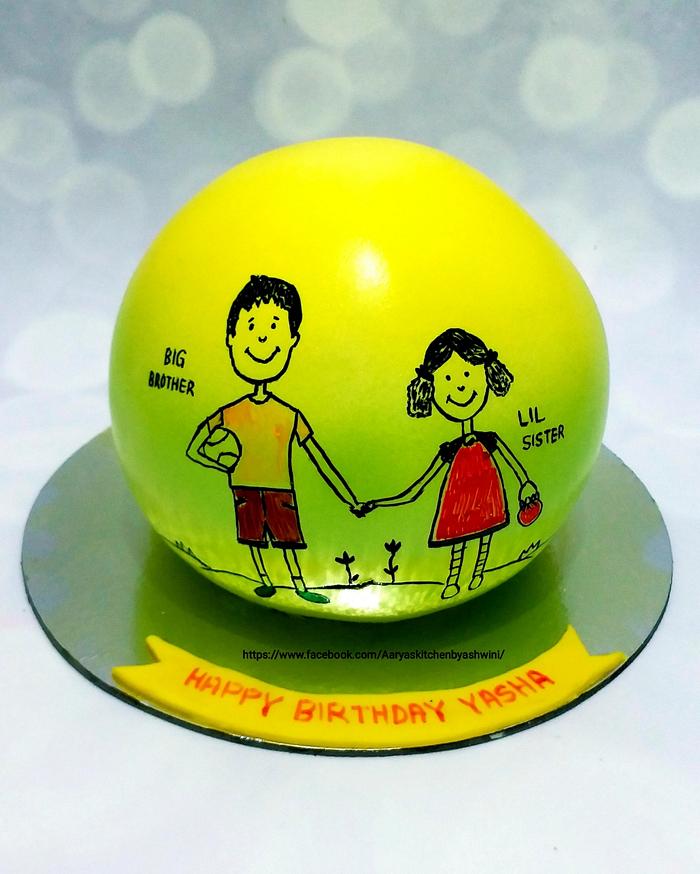 whipped cream spherical cake with hand painting