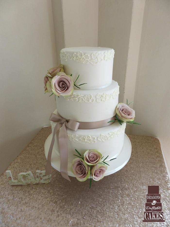 Blush rose wedding cake