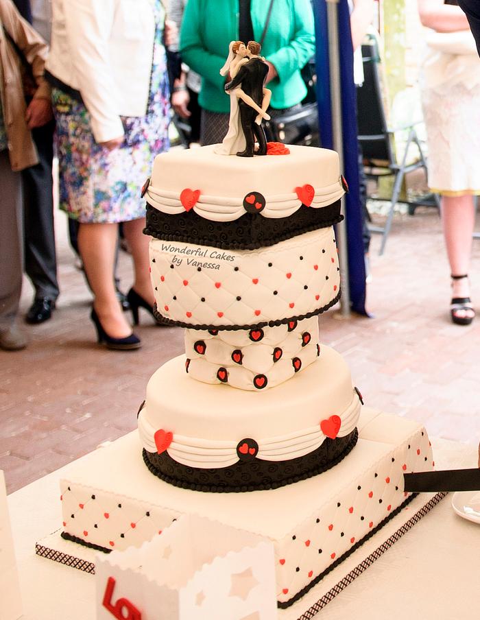Red, white and black wedding cake