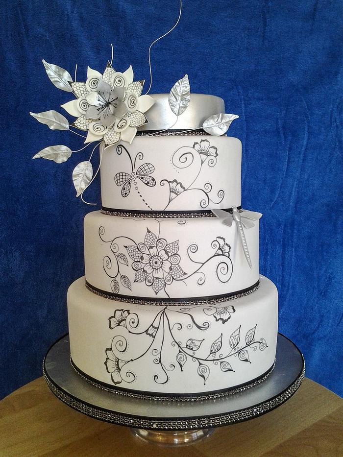 Silver wedding cake 