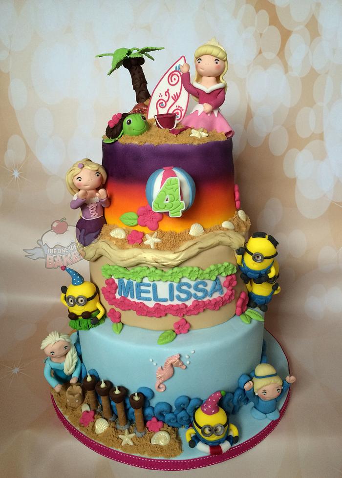 Disney Princess and Minion Beach Party Cake!