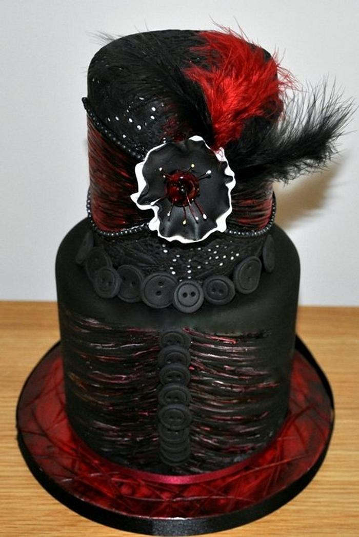 Black and burgundy halloween wedding cake