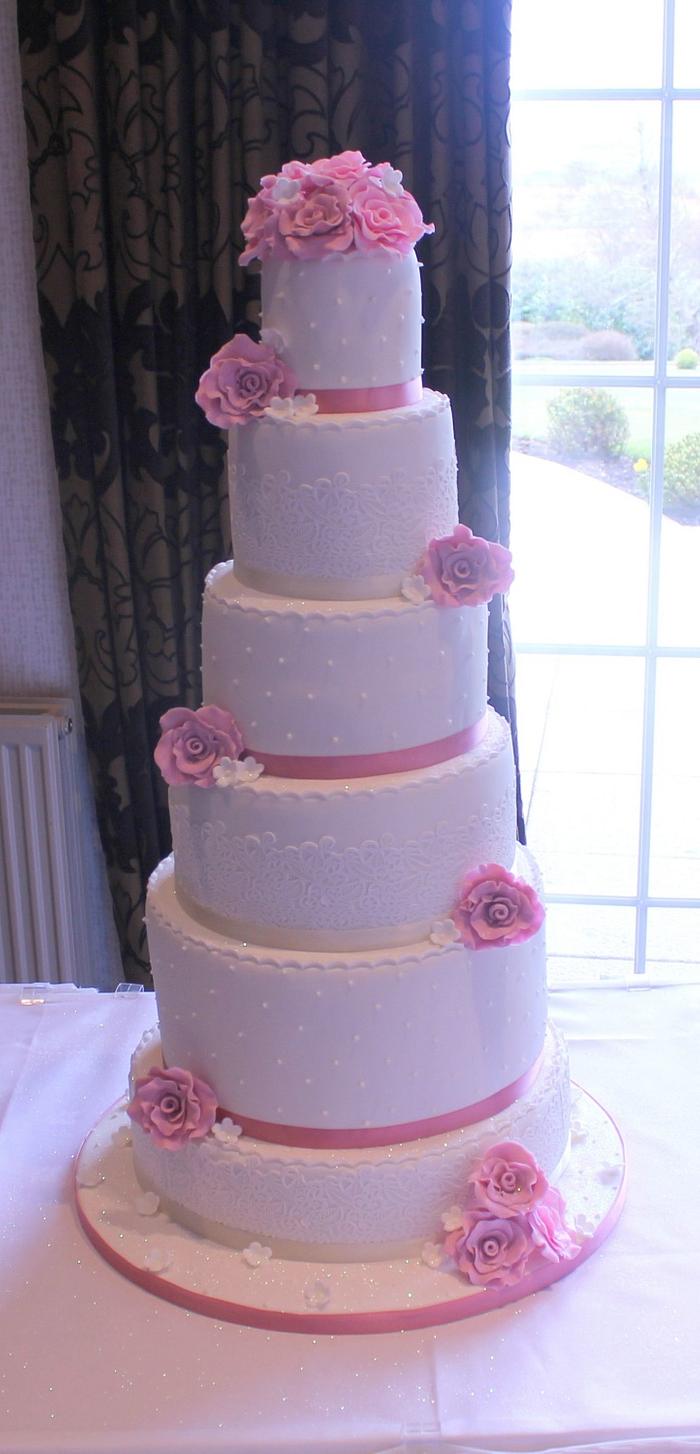 Six Tier Ivory Wedding Cake