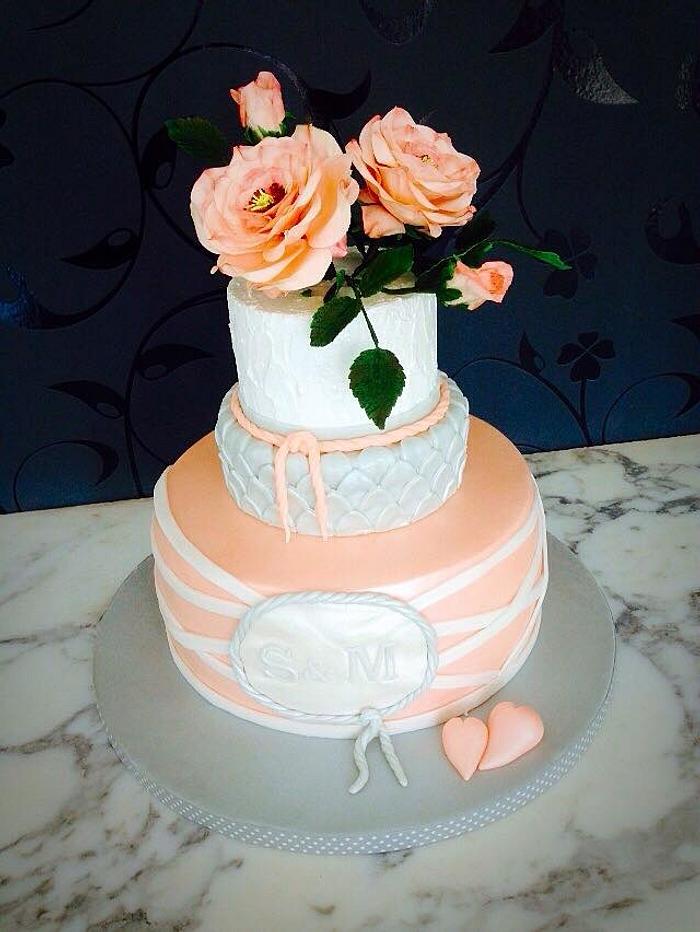 Rose and Grey Wedding Cake with Rose