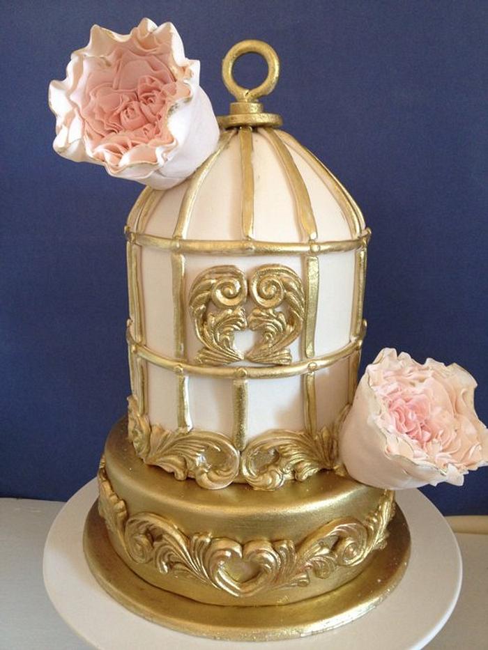 Birdcage cake with David Austin roses