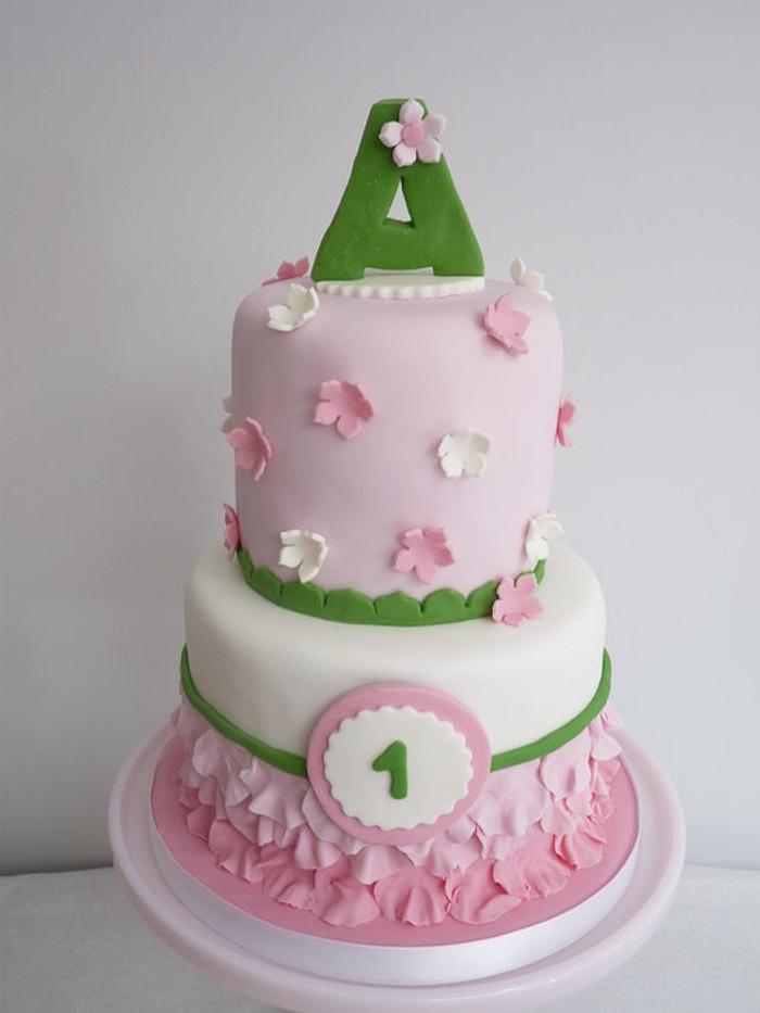 Pink and Green Petal ruffle cake