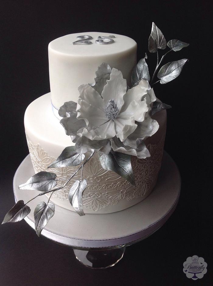 Silver Wedding Anniversary Decorated Cake By Butterfly Cakesdecor