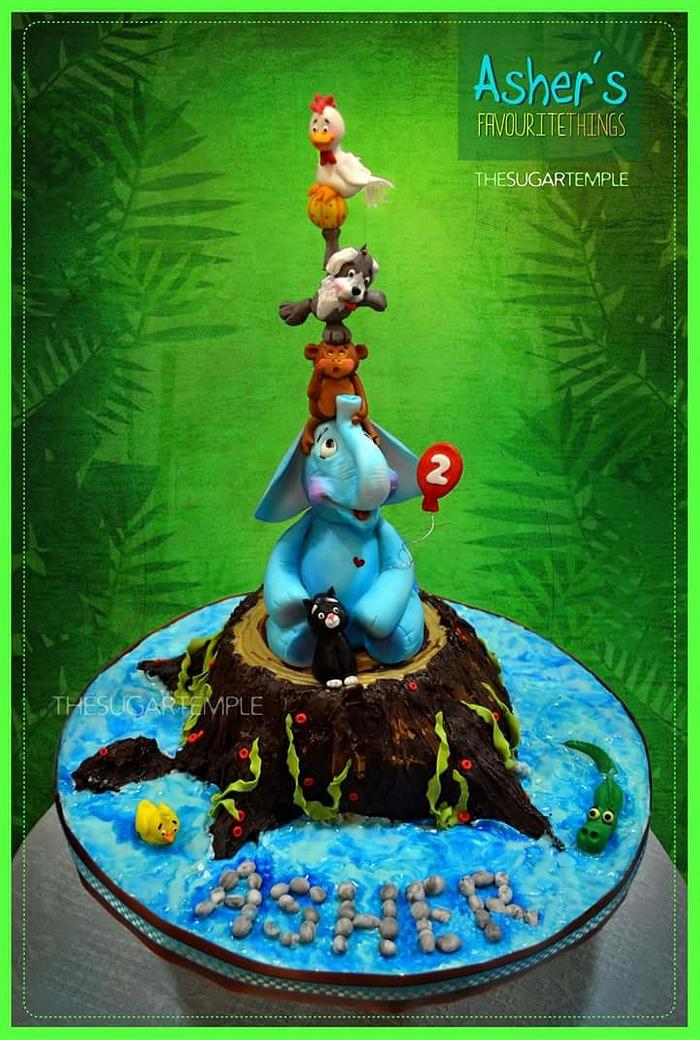 Animal tower birthday cake