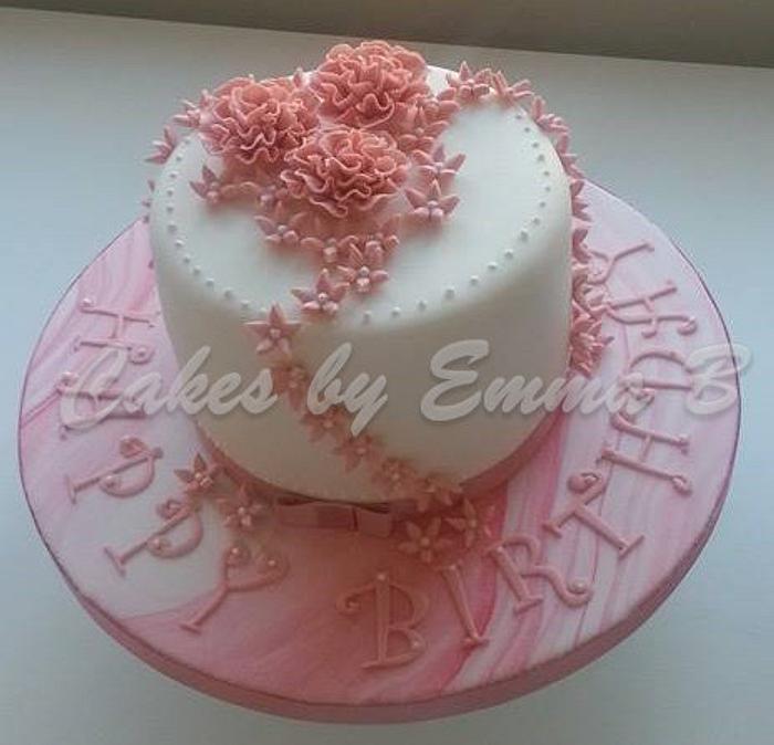 Vintage Pastel Pink Ruffle Rose Birthday Cake