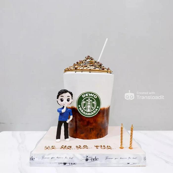 Fondant Starbucks Cup Birthday Cake with Figurine