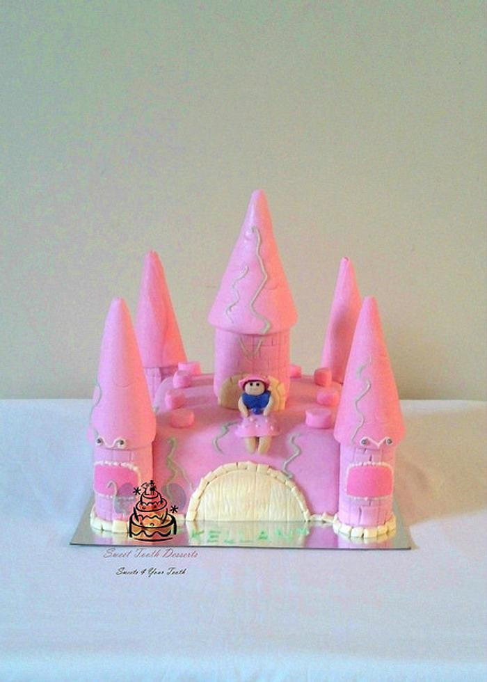 Pink 1st Birthday Castle Cake