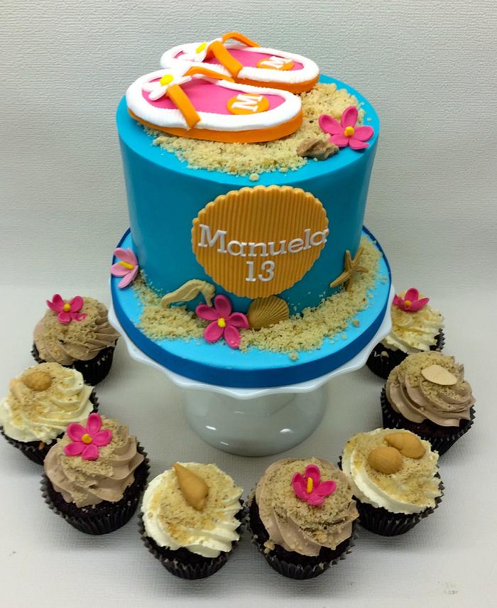 Beach cake & assorted cupcakes