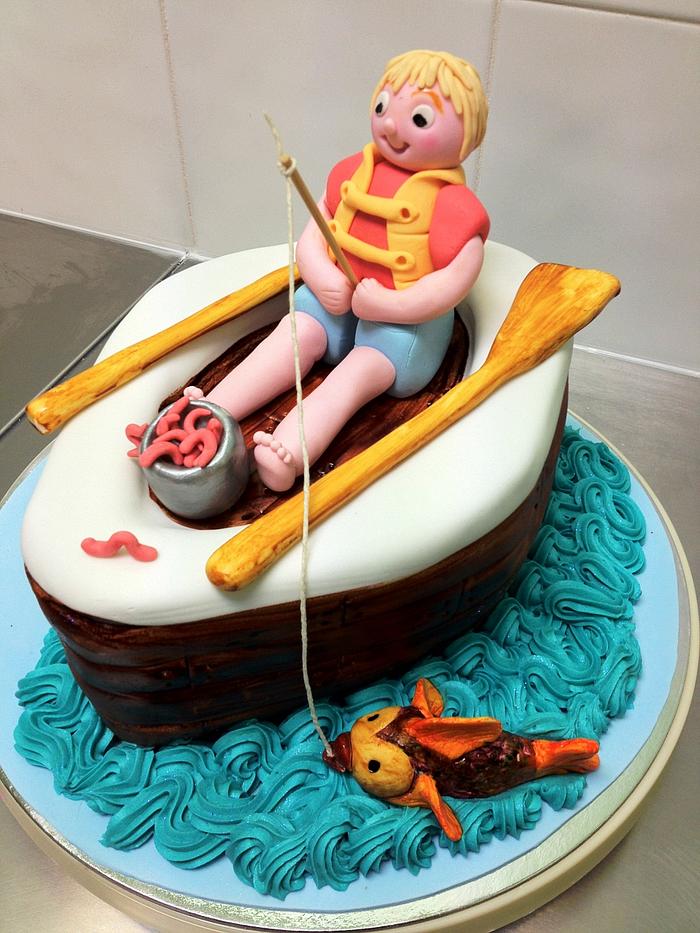 Little boy fishing boat cake