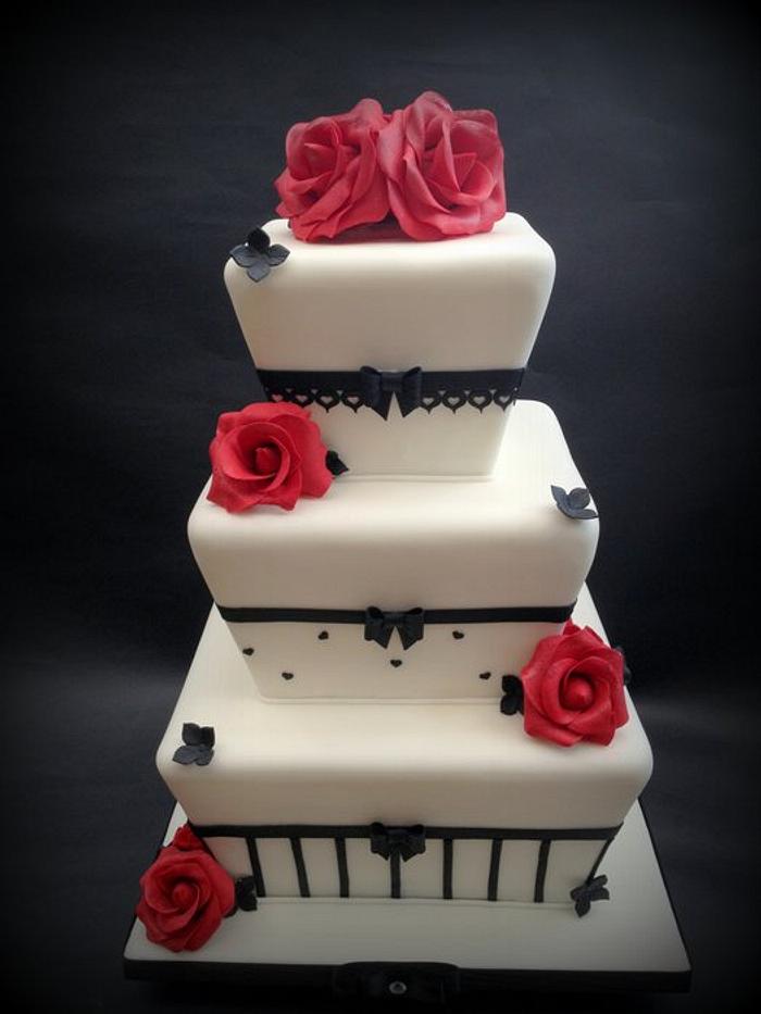 Red & Black Chic Wedding Cake